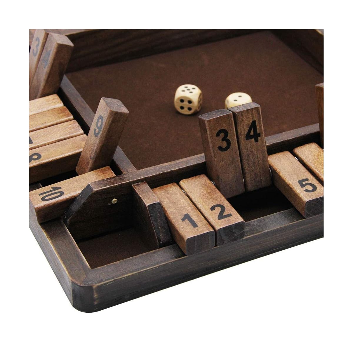 Juegoal Wooden 4 Players Shut The Box Dice Game, Classics Tabletop Version and Pub Board Game, 12 inch - detail image 2