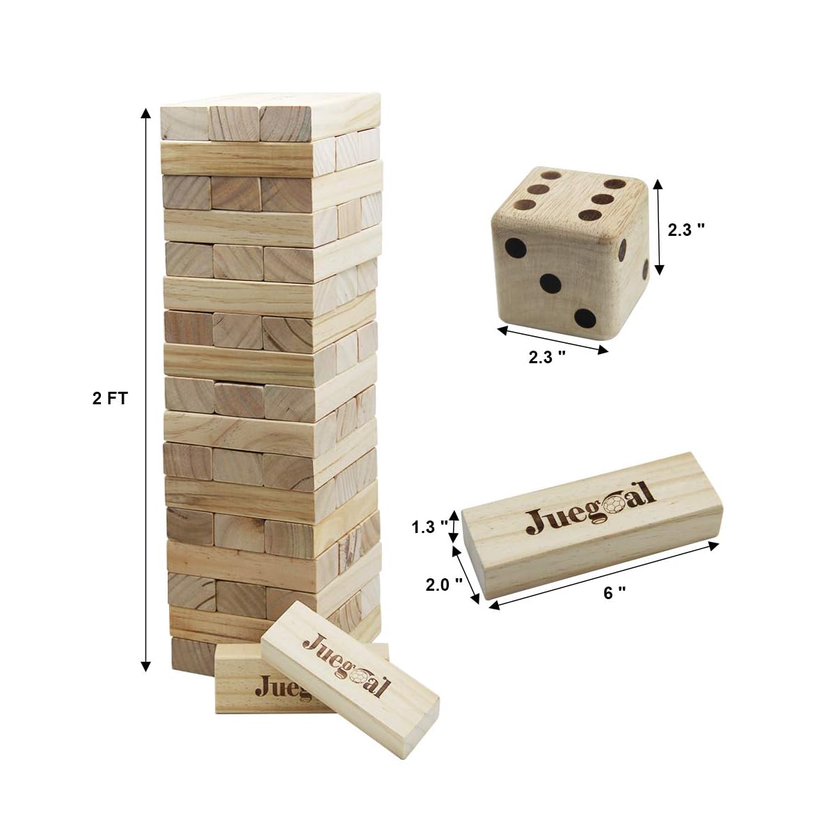 Juegoal 54 Pieces Giant Tumble Tower Blocks Game Giant Wood Stacking Game with 1 Dice Set Canvas Bag - imagen de detalle 2