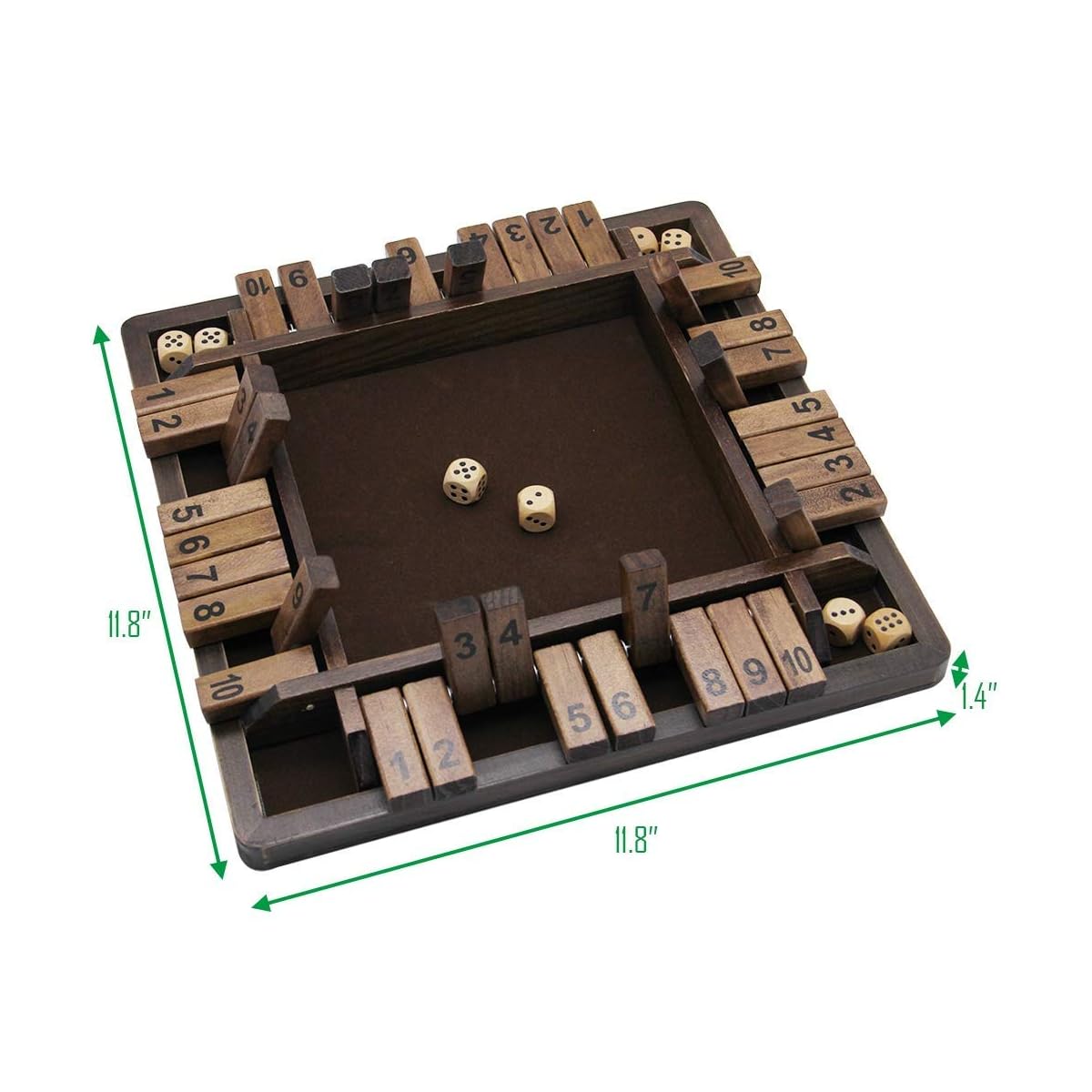 Juegoal Wooden 4 Players Shut The Box Dice Game, Classics Tabletop Version and Pub Board Game, 12 inch - detail image 3