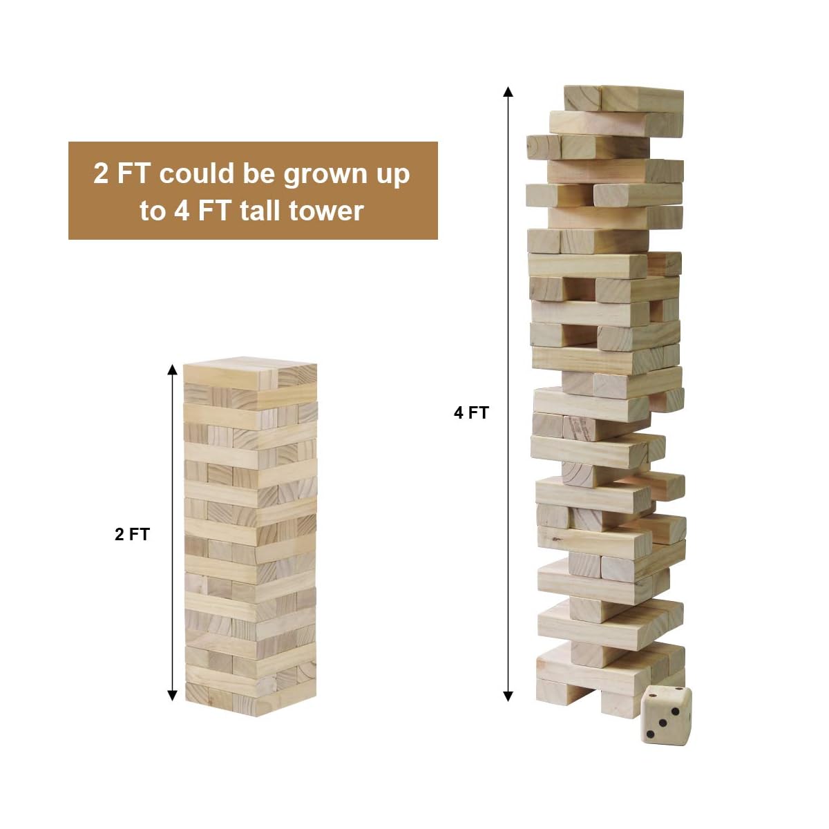 Juegoal 54 Pieces Giant Tumble Tower Blocks Game Giant Wood Stacking Game with 1 Dice Set Canvas Bag - imagen de detalle 1