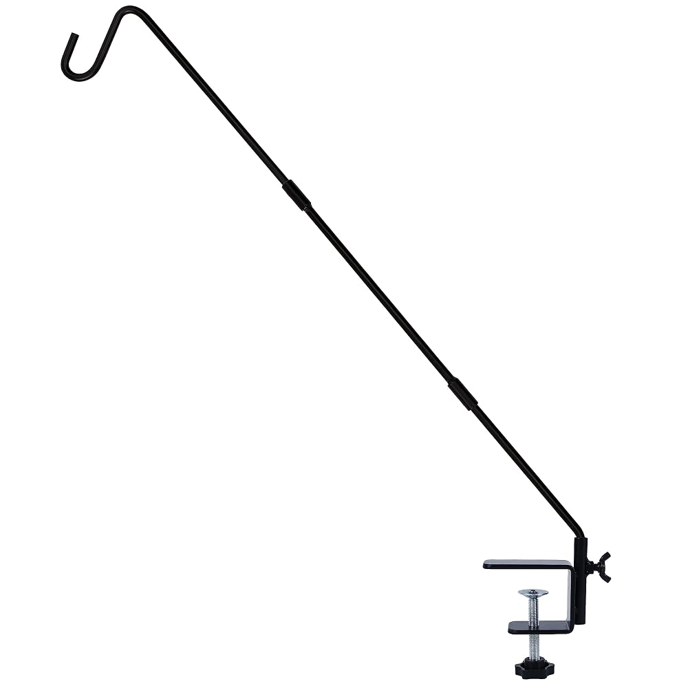 Juegoal Heavy Duty Deck Hook with 2 Inch Non Slip Clamp, 25 or 36 Inch Extended Reach Deck Hook, Adjustable Rail Pole Plant Bracket for Hanging Bird Feeder, Plants, Lanterns, Wind Chimes