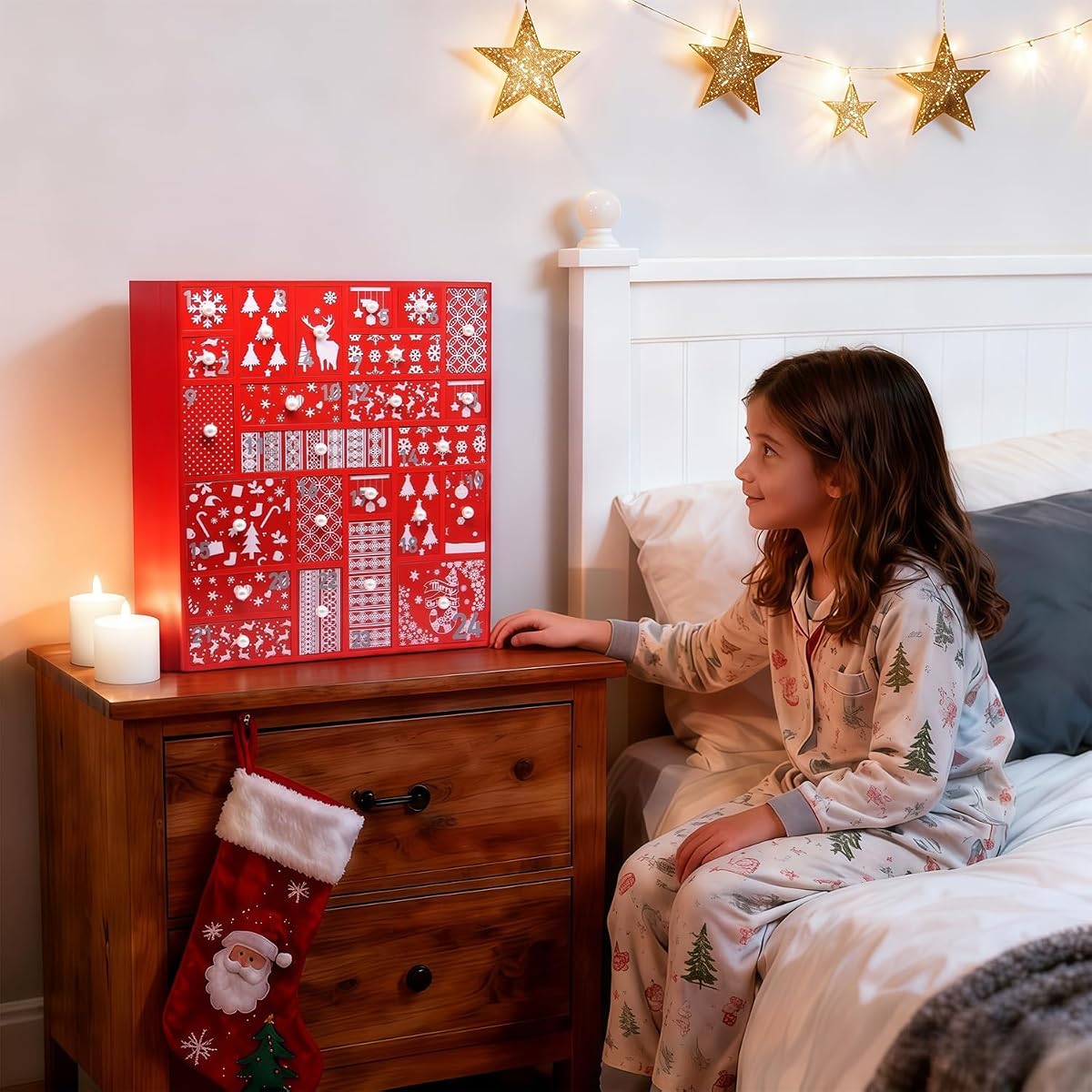Juegoal Red Advent Calendar with 24 Drawers Countdown to Christmas, Refillable Wooden Advent, 15 Inches Tall - imagem de detalhe 4