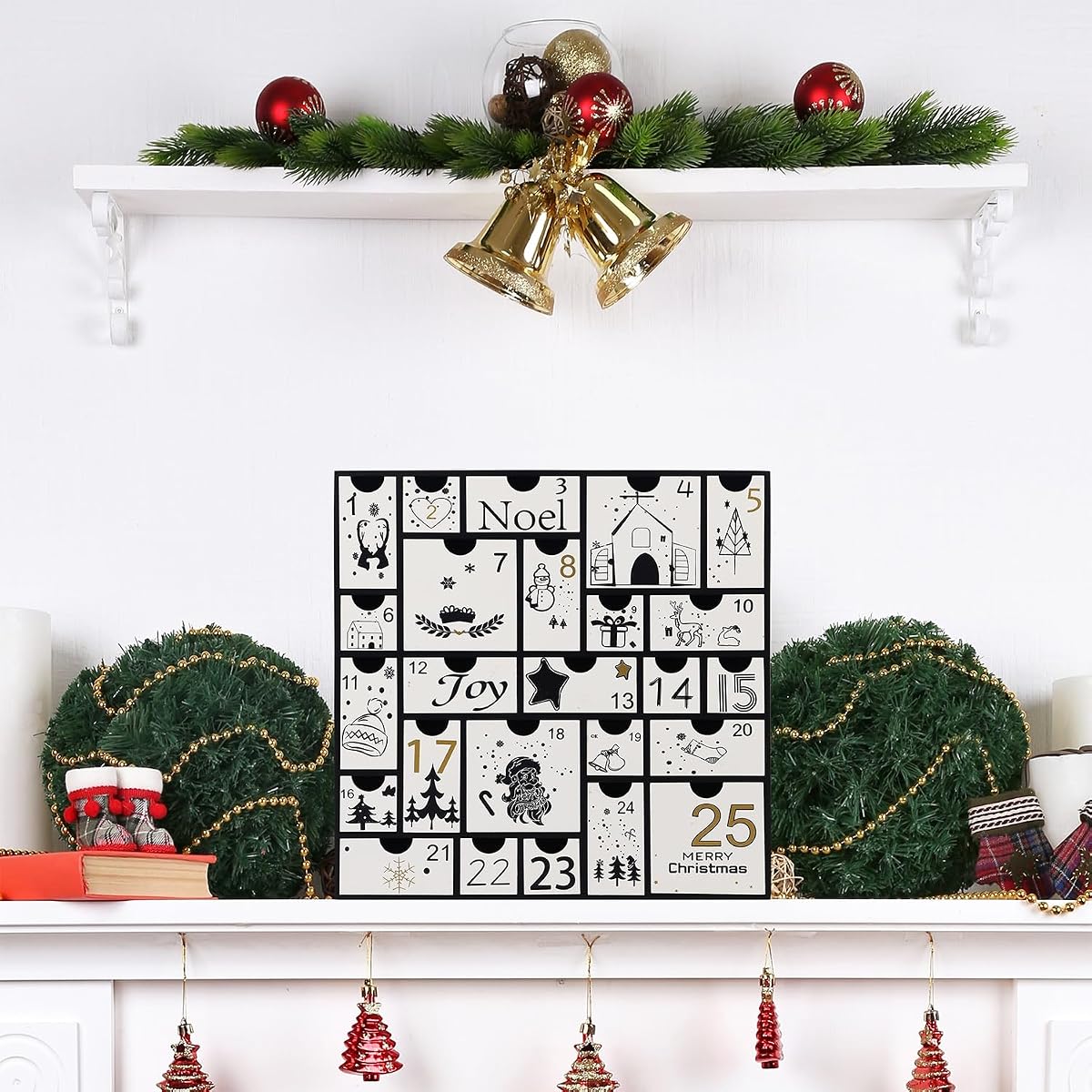 Juegoal Advent Calendar, 11.8'' Black Wooden Advent Calendars with 25 Storage Drawers Countdown to Christmas 2025, Christmas Advent Holiday Decor - 细节图 4