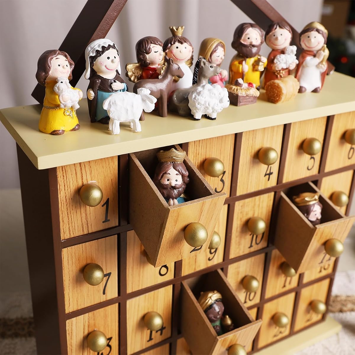 Juegoal Nativity Advent Calendar, Countdown to Christmas Advent Calendar with 24 Pieces Figures & 24 Drawers, Christian Religious Stocking Stuffers Presents Party Favors Gifts for All Ages Boys Girls - detail image 2