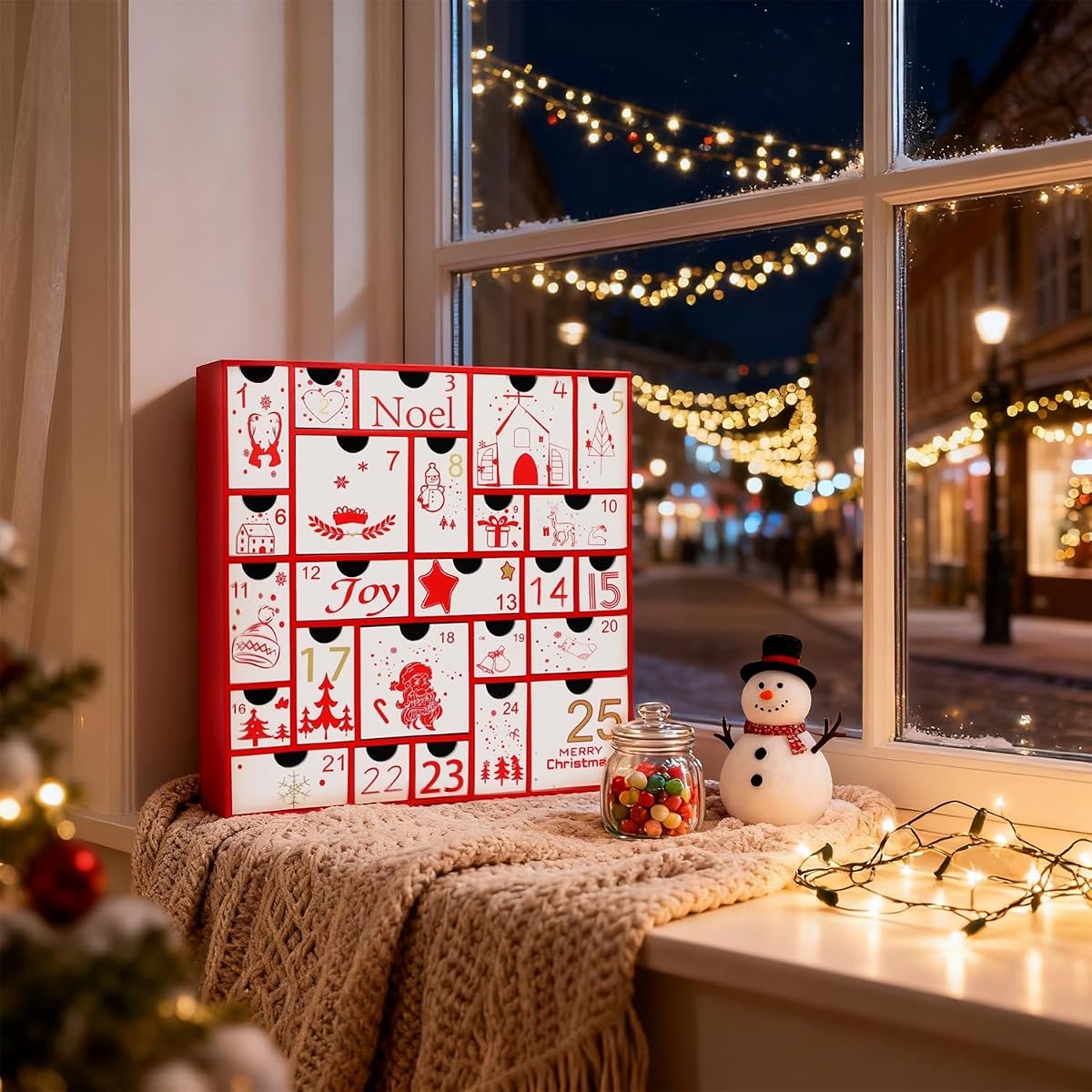 Juegoal Advent Calendar, 11.8'' Red Wooden Advent Calendars with 25 Storage Drawers Countdown to Christmas 2025, Christmas Advent Holiday Decor - imagen de detalle 3