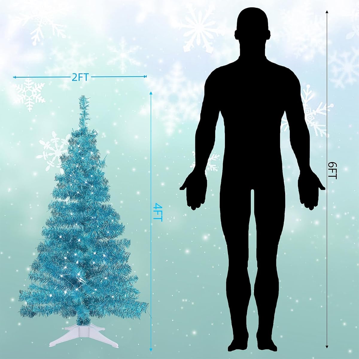 Juegoal 4 FT Lighted Artificial Christmas Tree, Pre-lit Green Tinsel Pine Spruce Tree, Light up with 70 White LED Lights Battery Powered, 8 Modes & Timer for Xmas Holiday Winter Home Party Decor - detail image 2