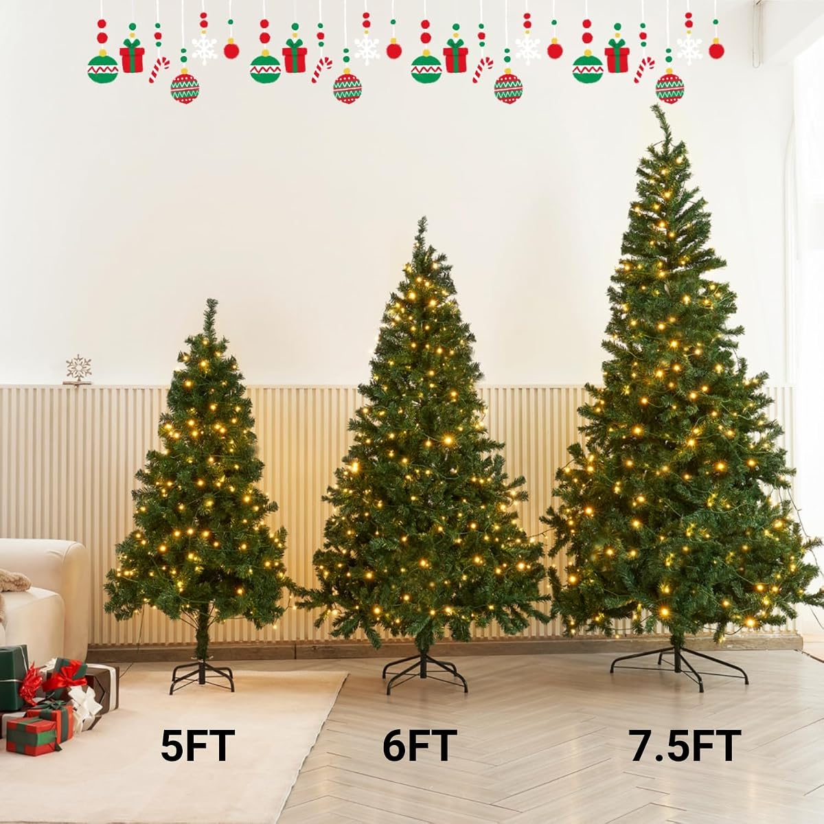 Juegoal 6 Foot Artificial Christmas Tree(NOT Pre-Strung), with 300 LED Warm White & Color Changing Lights, Fake Xmas Tree with Metal Legs, 850 Tips - detail image 3