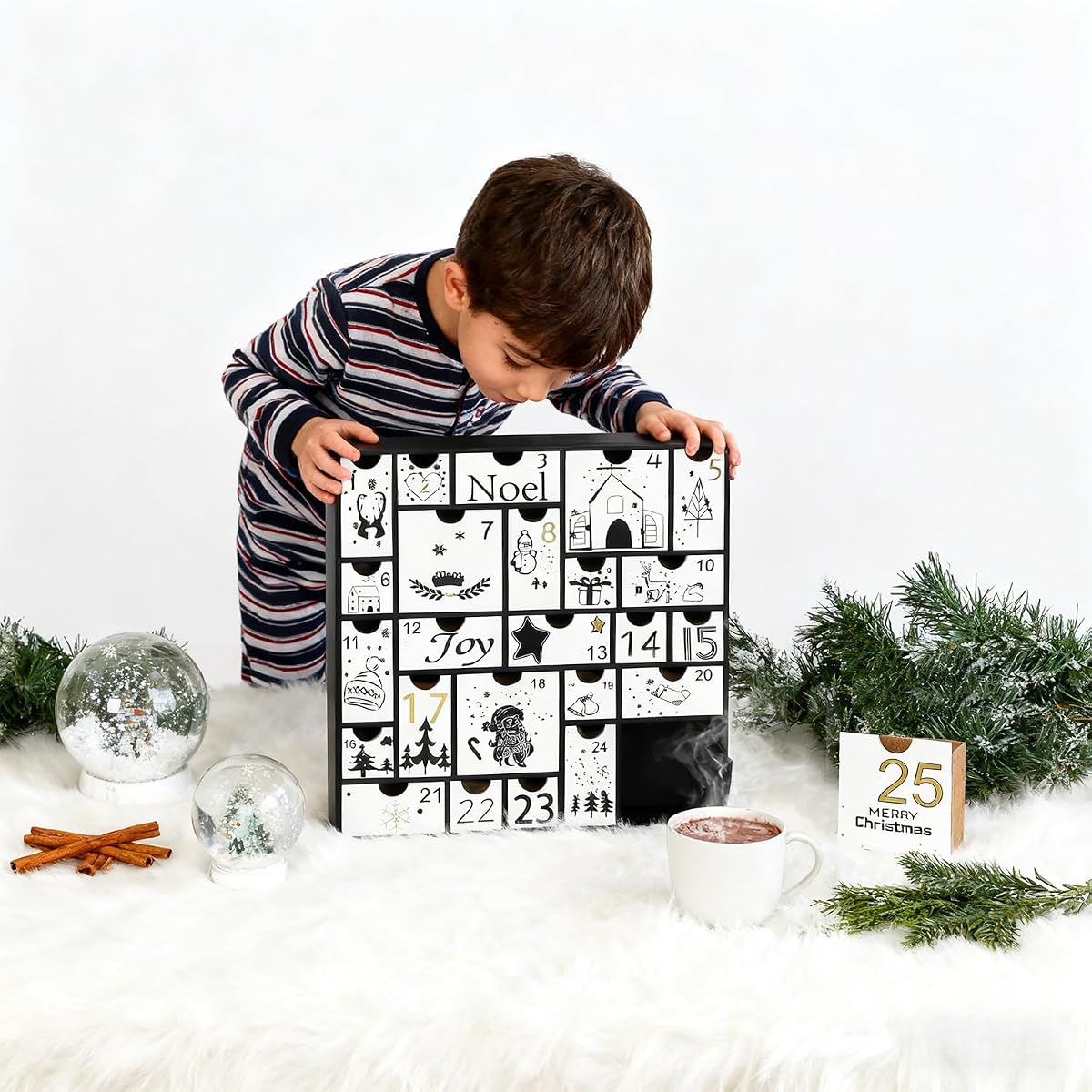 Juegoal Advent Calendar, 11.8'' Black Wooden Advent Calendars with 25 Storage Drawers Countdown to Christmas 2025, Christmas Advent Holiday Decor - 细节图 3