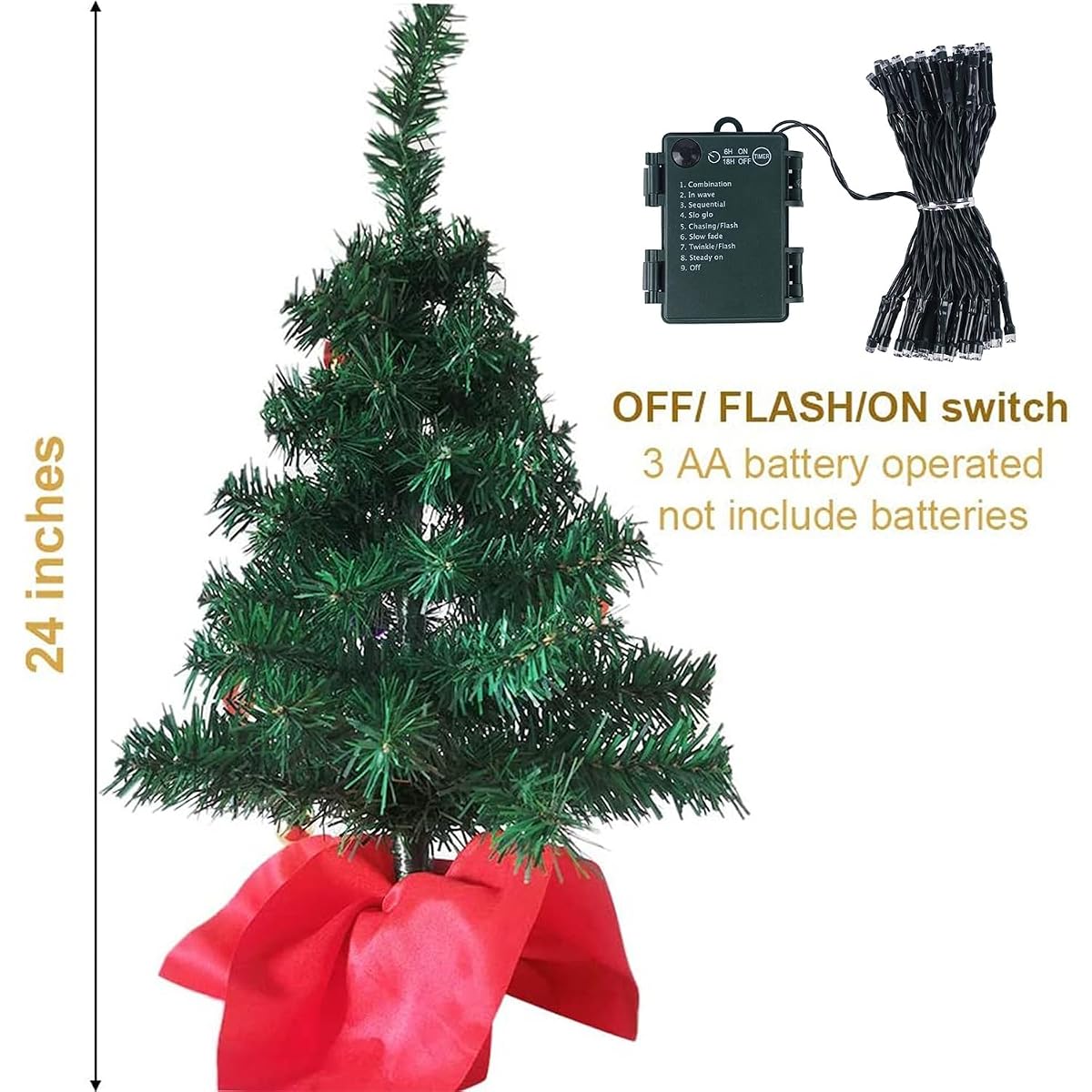 Juegoal 2 Pack Mini Christmas Tree Set 24 Inch / 2 FT, Table Top Artificial Christmas Trees with 50 LED Lights, Xmas Ornaments and Red Berries, Best DIY Christmas Decorations - imagen de detalle 1