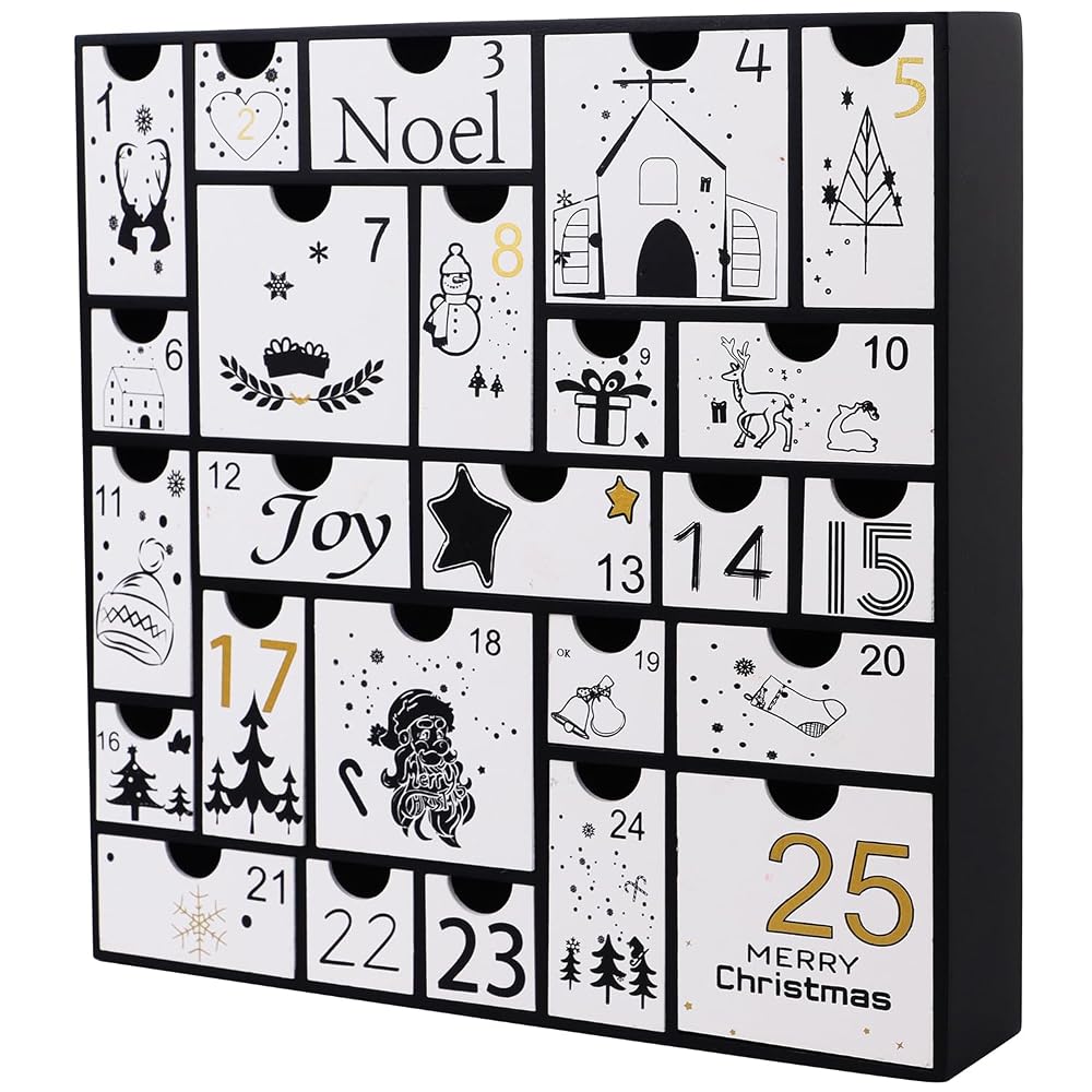 Juegoal Advent Calendar, 11.8'' Black Wooden Advent Calendars with 25 Storage Drawers Countdown to Christmas 2025, Christmas Advent Holiday Decor