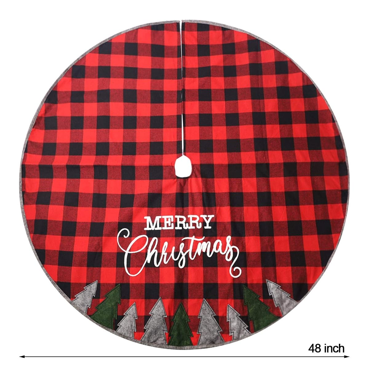 Juegoal 48 Inch Christmas Tree Skirt, Soft Red and Black Plaid Christmas Tree Mat for Xmas Party Decoration, Christmas Tree Holiday Decor - imagen de detalle 3