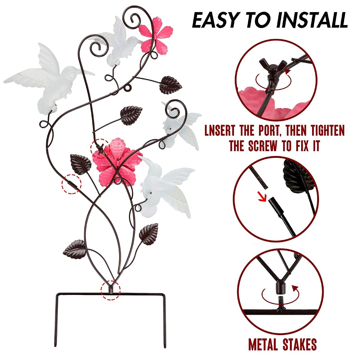 Juegoal 28 Inch Hummingbirds Garden Stake Decor, Colorful Look & Personalities Flowers Metal Wall Art Spring Decoration, Yard Outdoor Lawn Pathway Patio Ornaments - imagem de detalhe 3