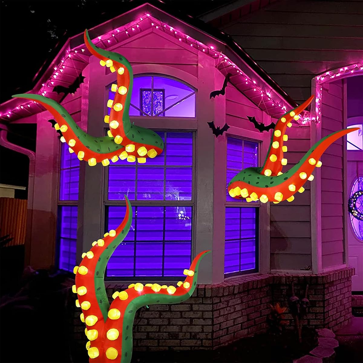 Juegoal Halloween Decorations 5.6FT Tall Inflatable Lighted Octopus Tentacle, Octopus Legs with Build-in 33 LED, Animated Halloween Front Door Window Roof Prop, Outdoor Holiday Party Blow up Decor - imagen de detalle 6