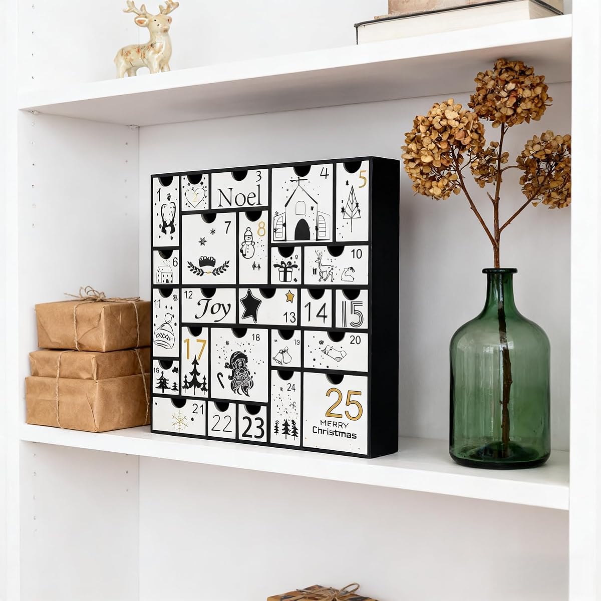 Juegoal Advent Calendar, 11.8'' Black Wooden Advent Calendars with 25 Storage Drawers Countdown to Christmas 2025, Christmas Advent Holiday Decor - 细节图 5