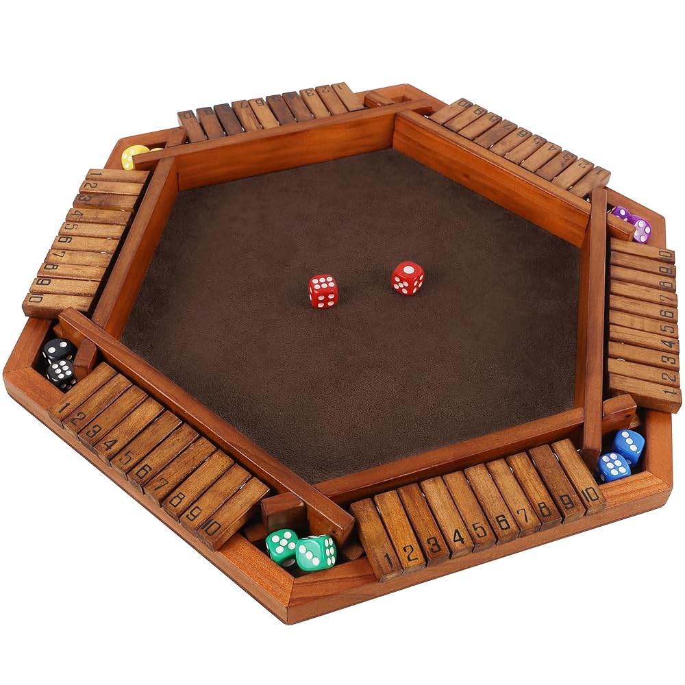 Juegoal Wooden Shut The Box Dice Game for 1-6 Players, Upgrade Tabletop Board Game with 12 Dice for Kids Adults Families, Classics Travel Portable Classroom Home Party Pub Board Game Sets