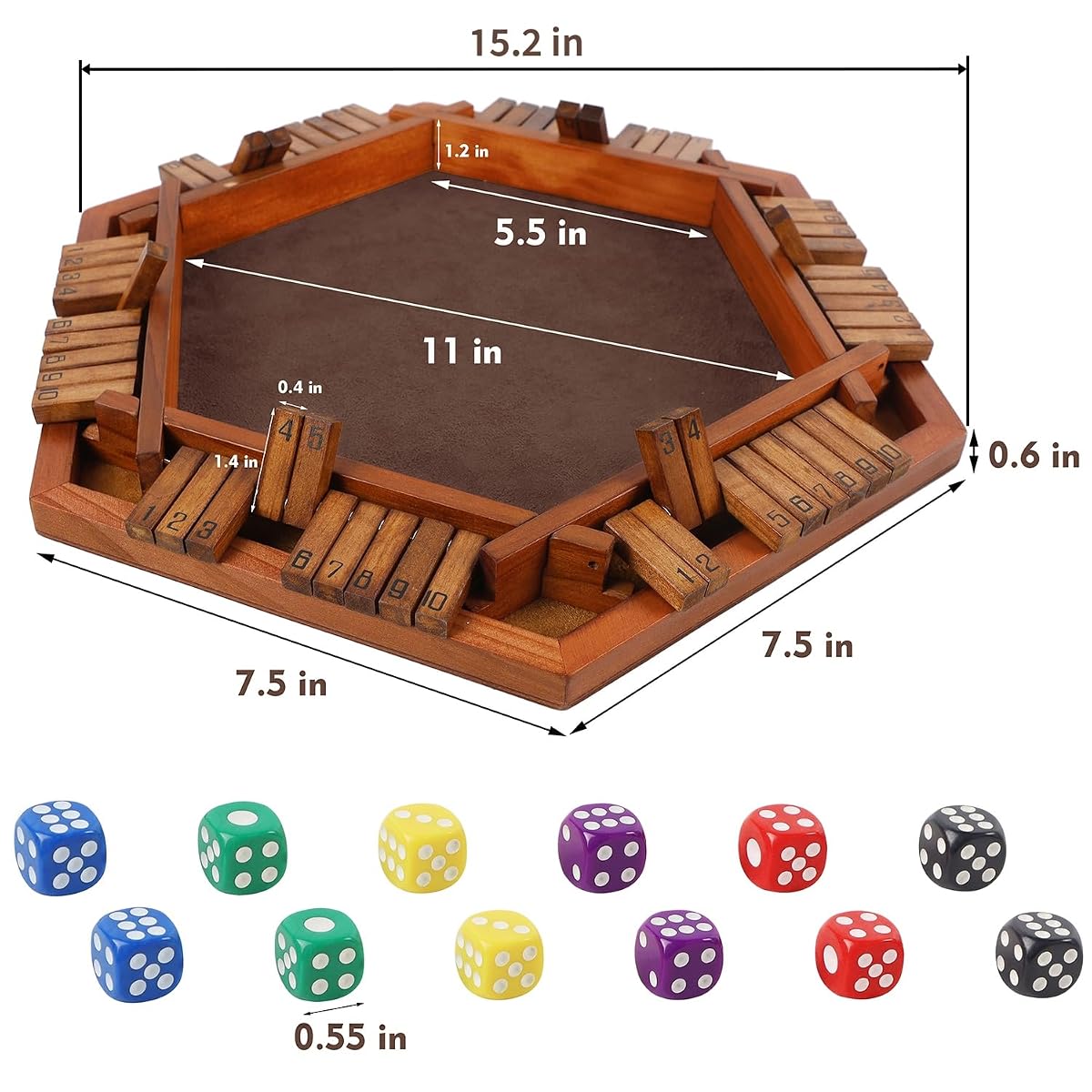 Juegoal Wooden Shut The Box Dice Game for 1-6 Players, Upgrade Tabletop Board Game with 12 Dice for Kids Adults Families, Classics Travel Portable Classroom Home Party Pub Board Game Sets - imagen de detalle 1