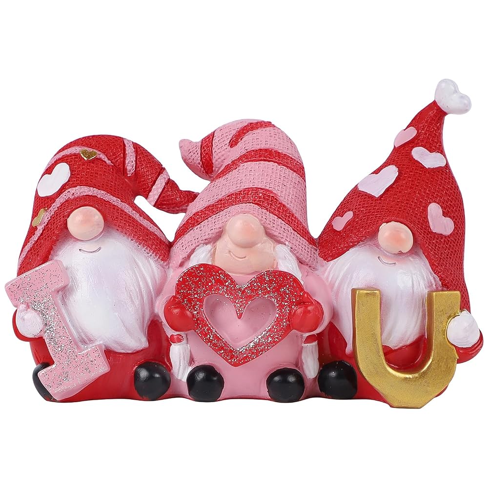 Juegoal Valentines Gnomes Statue, I Love U Red Resin Gnome Valentine Decor, Valentine Gift Tabletop Ornament, Swedish Tomte Handmade Bride and Groom Gifts for Him Home Table Decoration
