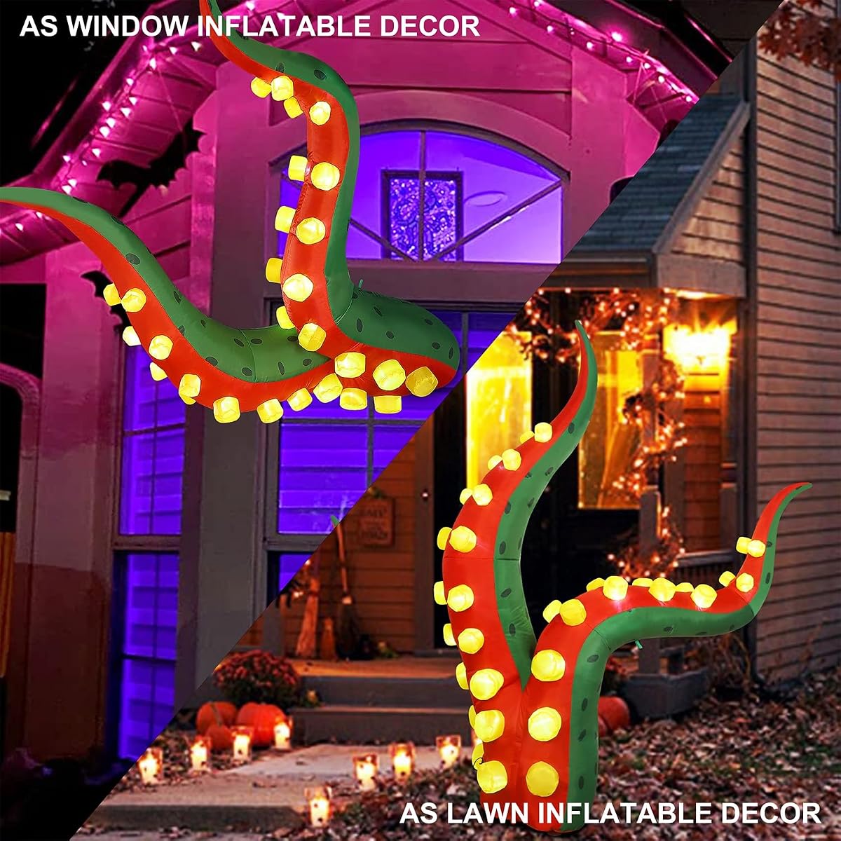 Juegoal Halloween Decorations 5.6FT Tall Inflatable Lighted Octopus Tentacle, Octopus Legs with Build-in 33 LED, Animated Halloween Front Door Window Roof Prop, Outdoor Holiday Party Blow up Decor - imagen de detalle 1