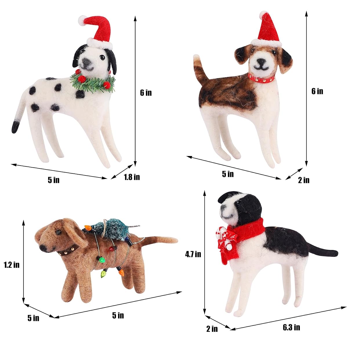 Juegoal Christmas Felt Dogs Ornaments Set of 4, Xmas Wool Puppy Hanging Decor, Felt Animal Crafts Woodland Cute Christmas Tree Wreath Decor for Home Party Supplies - imagem de detalhe 1
