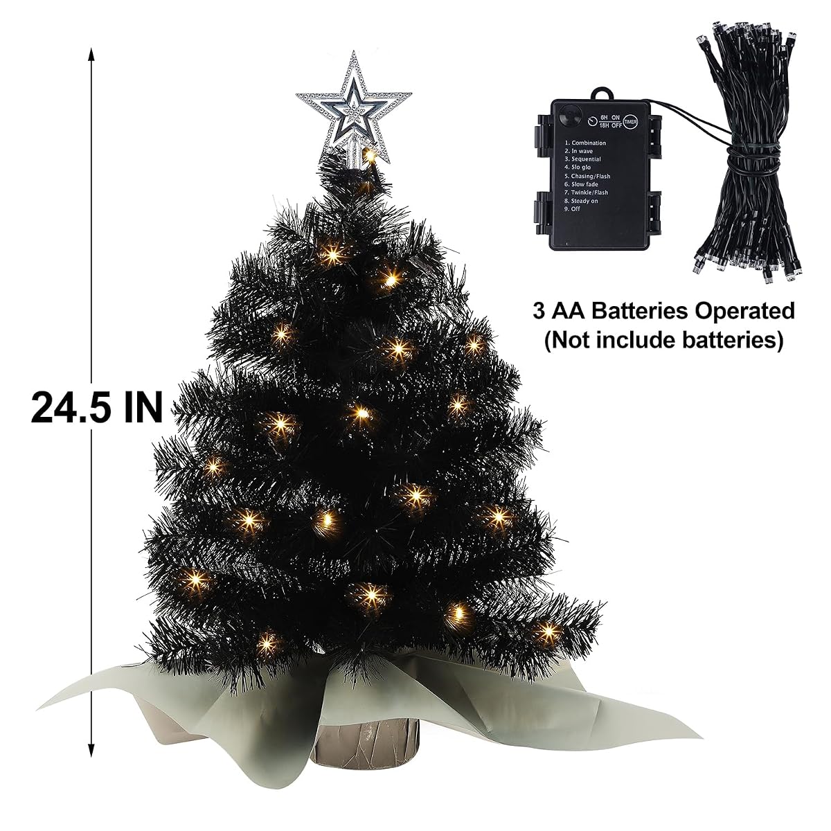 Juegoal Pink Mini Christmas Tree, 24 Inch/2 FT Lighted Tabletop Artificial Xmas Pine Tree, Small Spruce Tree Light Up Battery Operated & Timer with 50 LED Lights, for Holiday Winter Home Party Decor - detail image 3