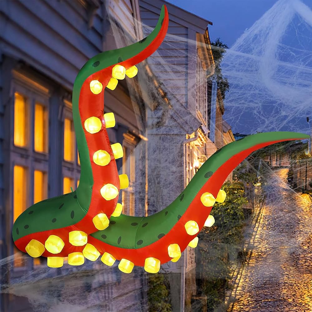 Juegoal Halloween Decorations 5.6FT Tall Inflatable Lighted Octopus Tentacle, Octopus Legs with Build-in 33 LED, Animated Halloween Front Door Window Roof Prop, Outdoor Holiday Party Blow up Decor