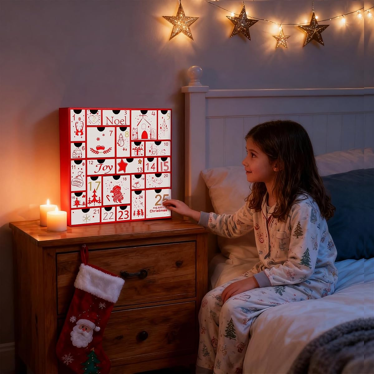 Juegoal Advent Calendar, 11.8'' Red Wooden Advent Calendars with 25 Storage Drawers Countdown to Christmas 2025, Christmas Advent Holiday Decor - imagen de detalle 4