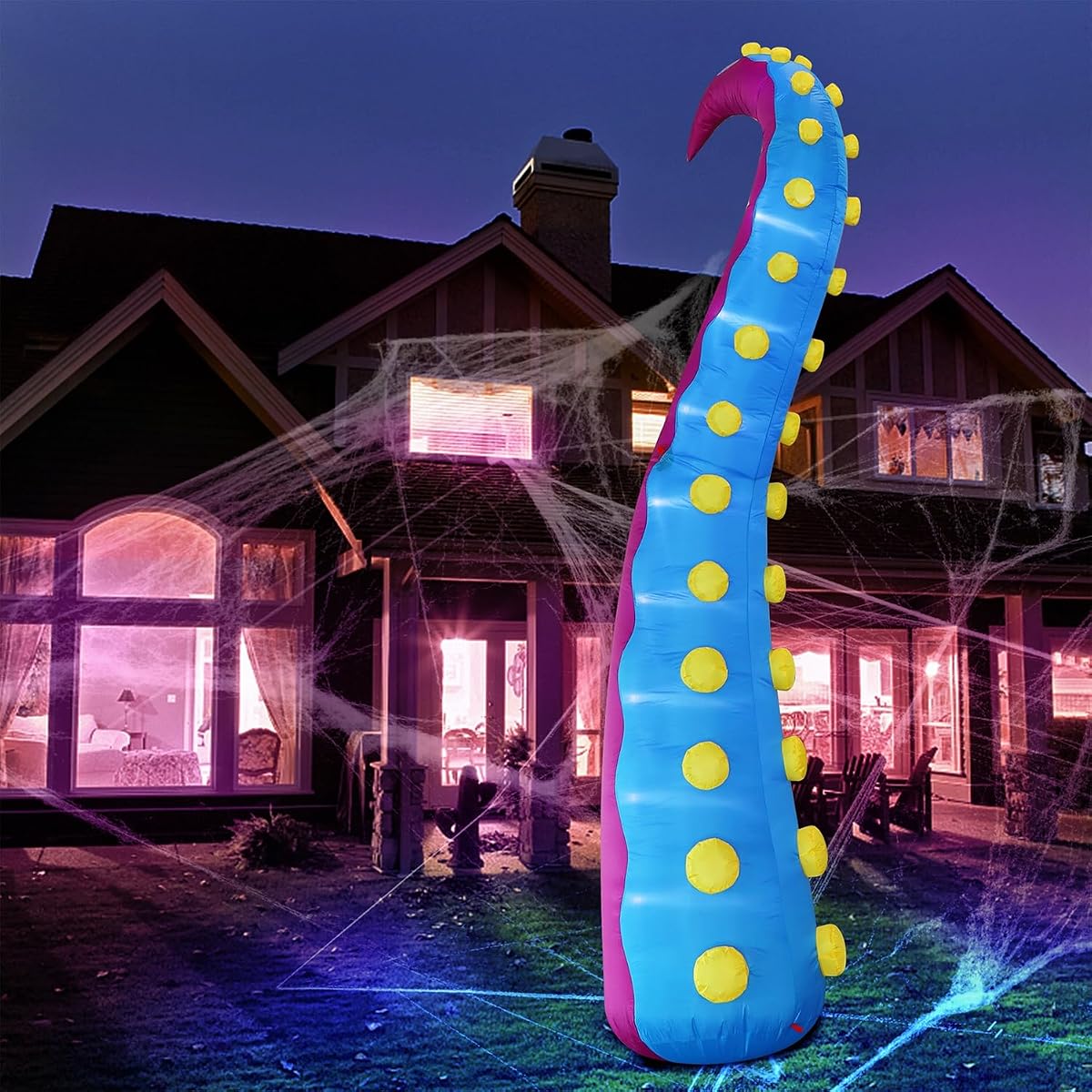 Juegoal 1 PCS Halloween Decorations 11.5FT Tall Inflatable Lighted Giant Octopus Tentacle, Octopus Legs with Lights, Halloween Front Door Window Roof Prop, Outdoor Holiday Blow up Decor - Mold A - 细节图 5
