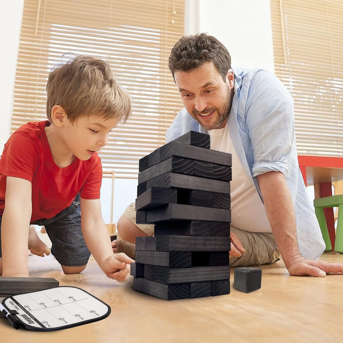 Juegoal 54 Pieces Giant Tumble Tower Blocks Game Giant Wood Stacking Game with 1 Dice Set, Gameboard, Canvas Bag for Adult, Kids, Family, Grey - imagem de detalhe 6