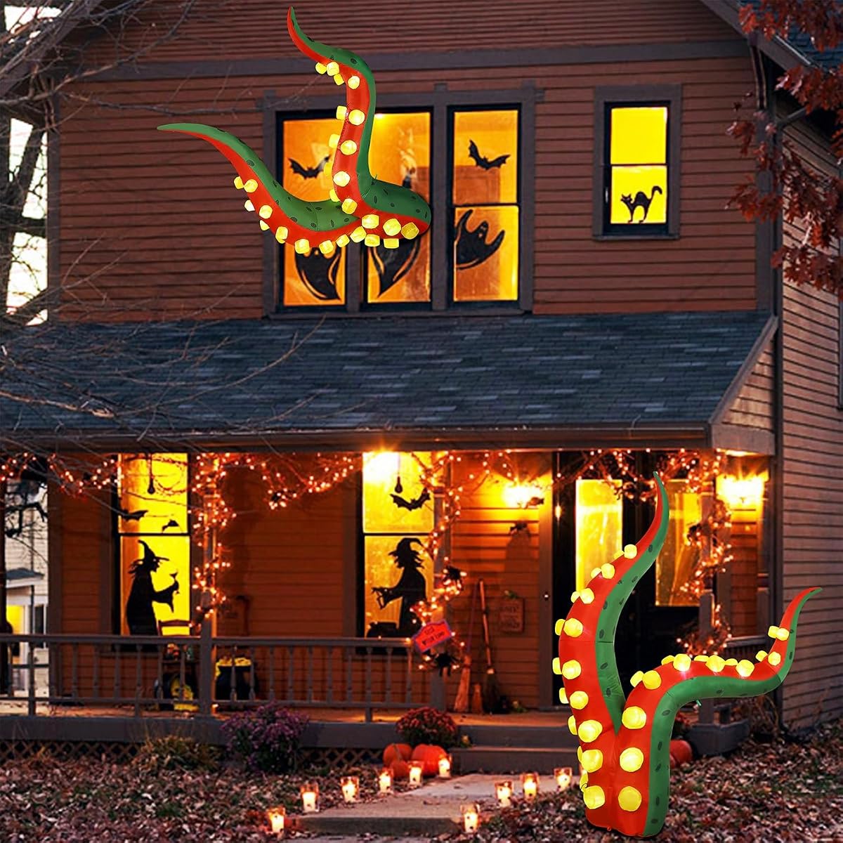 Juegoal Halloween Decorations 5.6FT Tall Inflatable Lighted Octopus Tentacle, Octopus Legs with Build-in 33 LED, Animated Halloween Front Door Window Roof Prop, Outdoor Holiday Party Blow up Decor - imagen de detalle 3