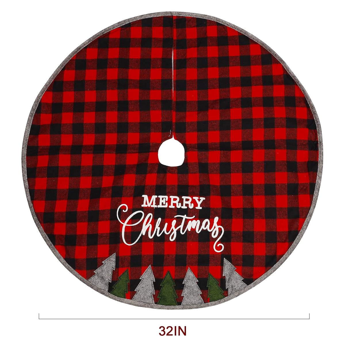 Juegoal 32 Inch Christmas Tree Skirt, Soft Red and Black Plaid Christmas Tree Mat for Xmas Party Decoration, Merry Christmas Base Cover for Christmas Tree Holiday Decor - imagem de detalhe 1