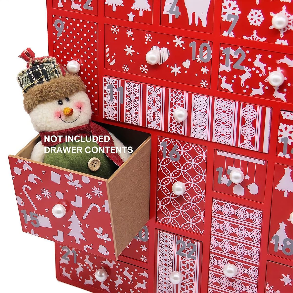 Juegoal Red Advent Calendar with 24 Drawers Countdown to Christmas, Refillable Wooden Advent, 15 Inches Tall - imagem de detalhe 2