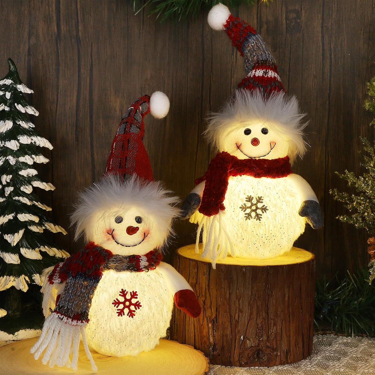 Juegoal 2 Pack Christmas Table Decorations, 10 Inch Lighted Snowmen Figurines, Light Up Snowman Holiday Present, Battery Operated Xmas Gifts Winter Tabletop Ornaments Dinner Party Supplies - detail image 5