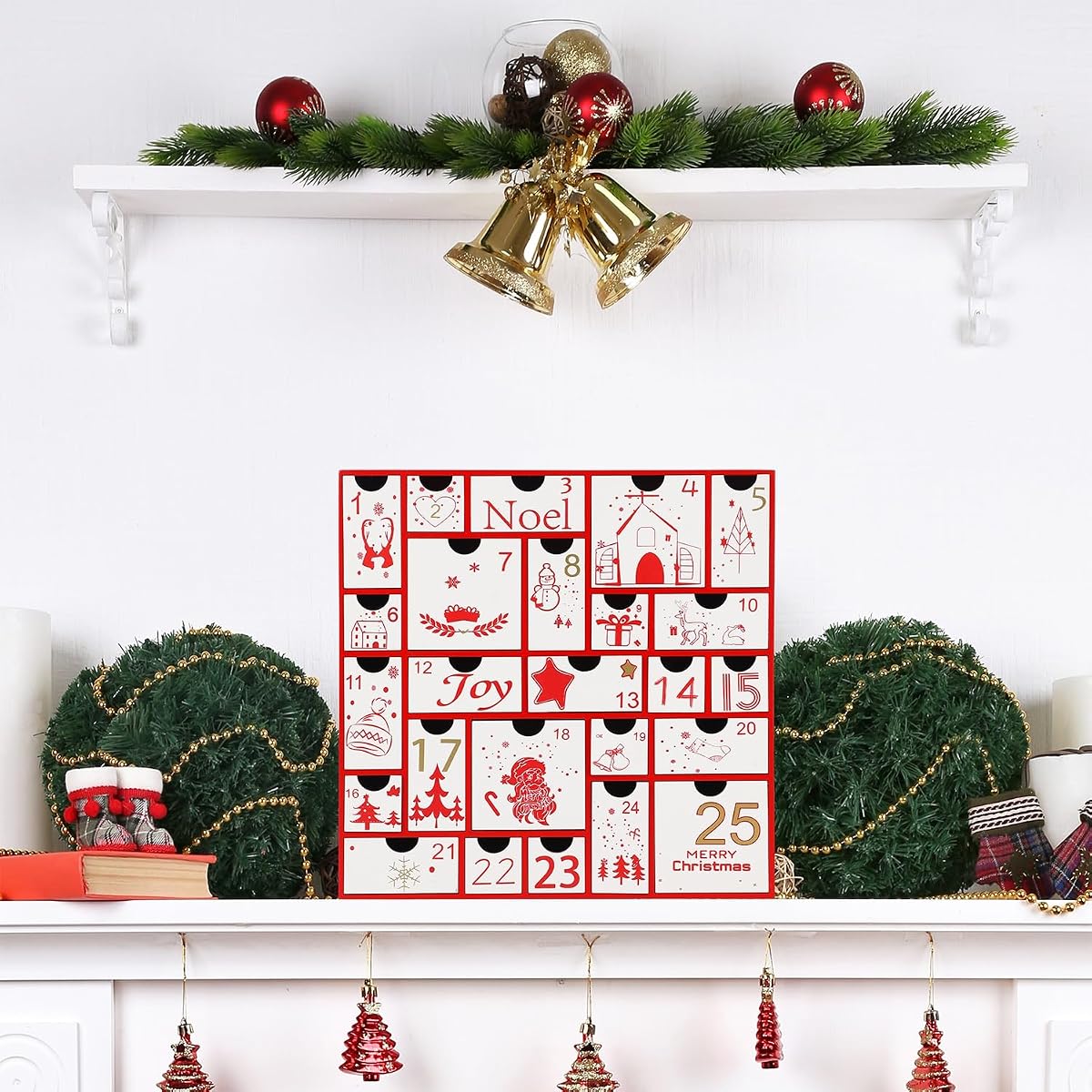 Juegoal Advent Calendar, 11.8'' Red Wooden Advent Calendars with 25 Storage Drawers Countdown to Christmas 2025, Christmas Advent Holiday Decor - imagen de detalle 6