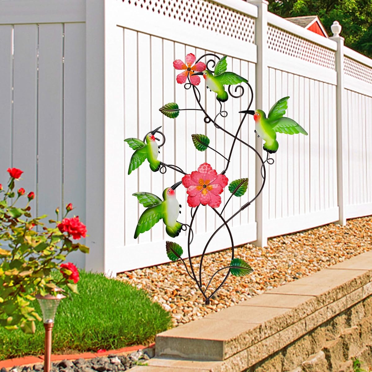 Juegoal 28 Inch Hummingbirds Garden Stake Decor, Colorful Look & Personalities Flowers Metal Wall Art Spring Decoration, Yard Outdoor Lawn Pathway Patio Ornaments - imagem de detalhe 1