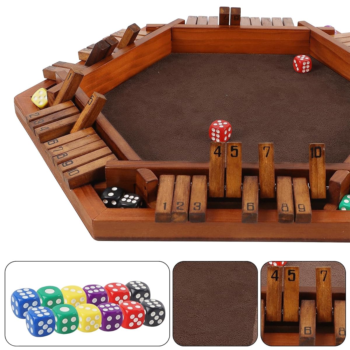 Juegoal Wooden Shut The Box Dice Game for 1-6 Players, Upgrade Tabletop Board Game with 12 Dice for Kids Adults Families, Classics Travel Portable Classroom Home Party Pub Board Game Sets - imagen de detalle 3
