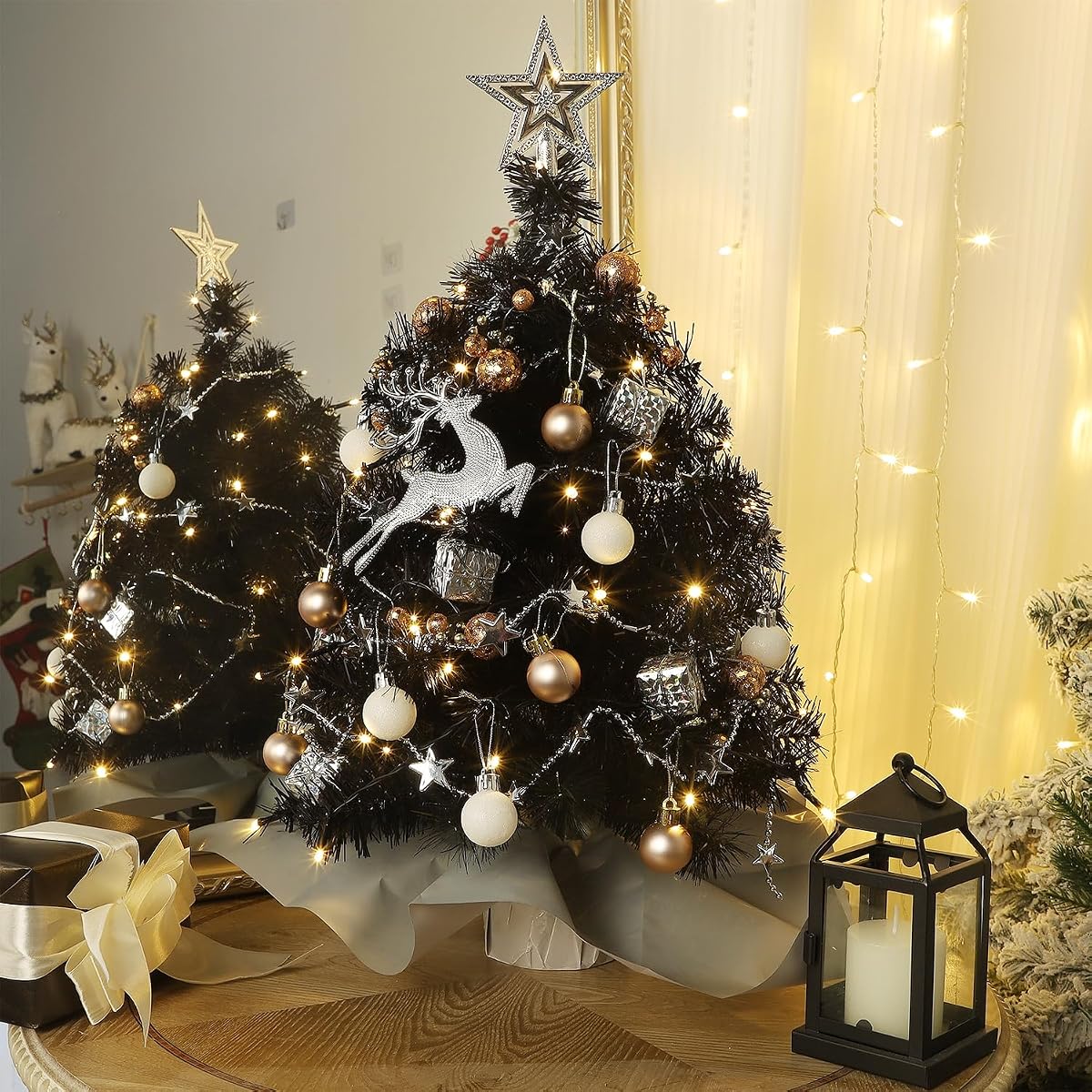 Juegoal Pink Mini Christmas Tree, 24 Inch/2 FT Lighted Tabletop Artificial Xmas Pine Tree, Small Spruce Tree Light Up Battery Operated & Timer with 50 LED Lights, for Holiday Winter Home Party Decor - detail image 4