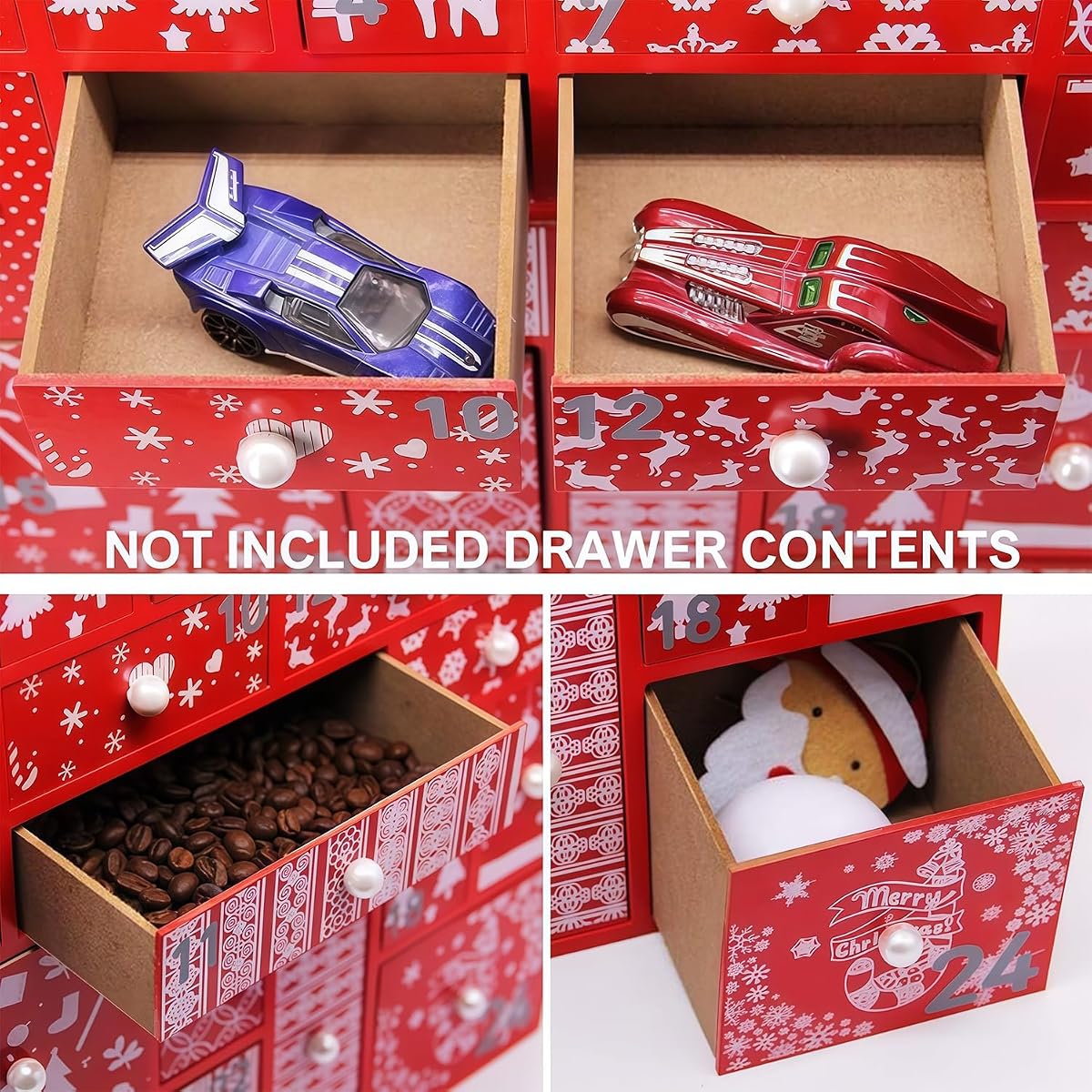 Juegoal Red Advent Calendar with 24 Drawers Countdown to Christmas, Refillable Wooden Advent, 15 Inches Tall - imagem de detalhe 5