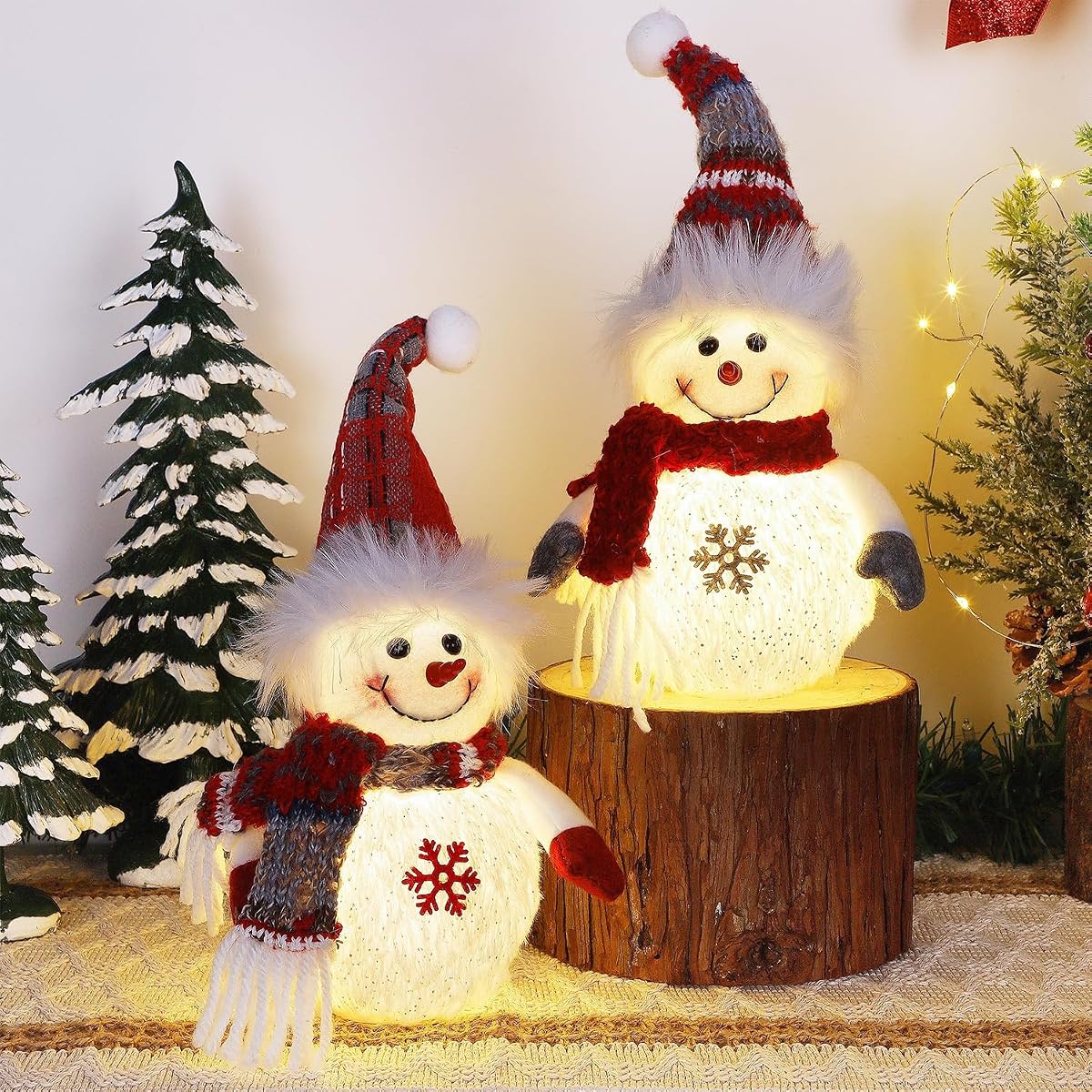 Juegoal 2 Pack Christmas Table Decorations, 10 Inch Lighted Snowmen Figurines, Light Up Snowman Holiday Present, Battery Operated Xmas Gifts Winter Tabletop Ornaments Dinner Party Supplies - detail image 3
