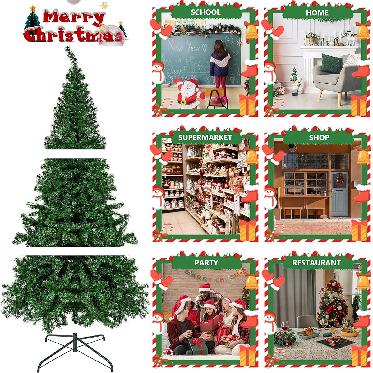 Juegoal 6 Foot Artificial Christmas Tree(NOT Pre-Strung), with 300 LED Warm White & Color Changing Lights, Fake Xmas Tree with Metal Legs, 850 Tips - detail image 6