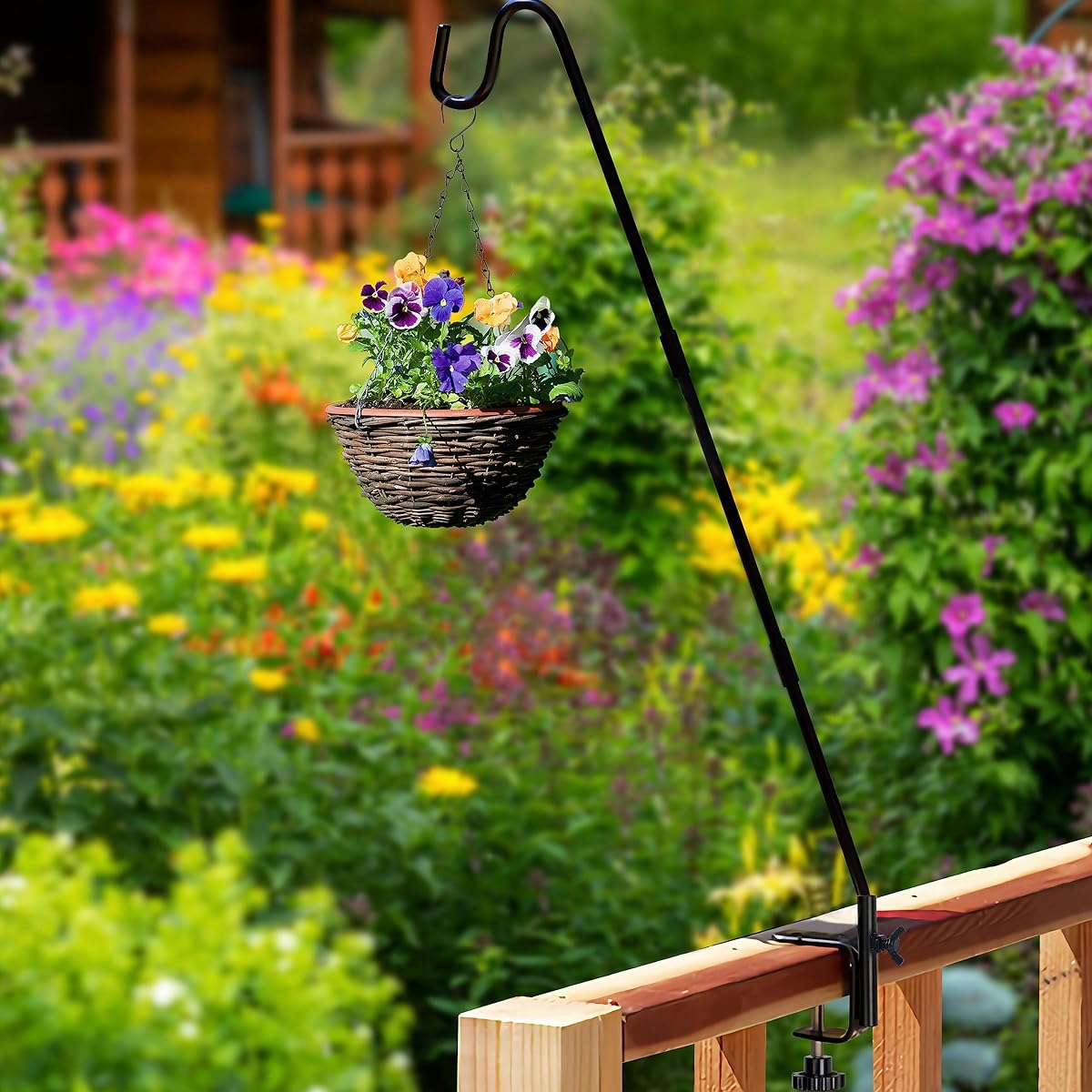 Juegoal Heavy Duty Deck Hook with 2 Inch Non Slip Clamp, 25 or 36 Inch Extended Reach Deck Hook, Adjustable Rail Pole Plant Bracket for Hanging Bird Feeder, Plants, Lanterns, Wind Chimes - imagen de detalle 5