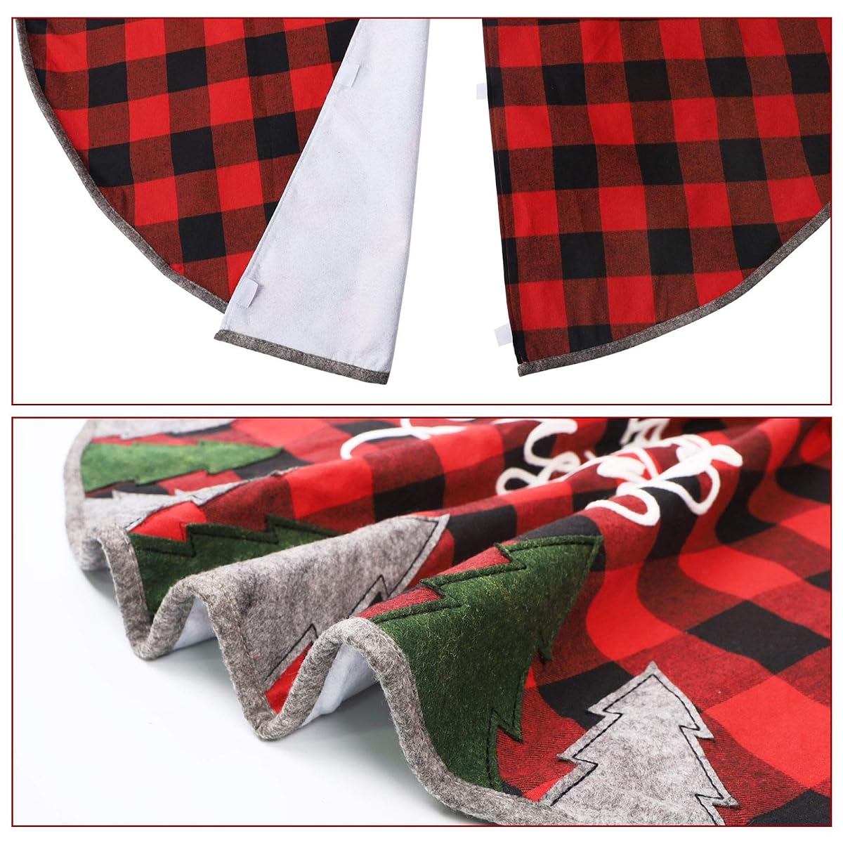 Juegoal 48 Inch Christmas Tree Skirt, Soft Red and Black Plaid Christmas Tree Mat for Xmas Party Decoration, Christmas Tree Holiday Decor - imagen de detalle 2