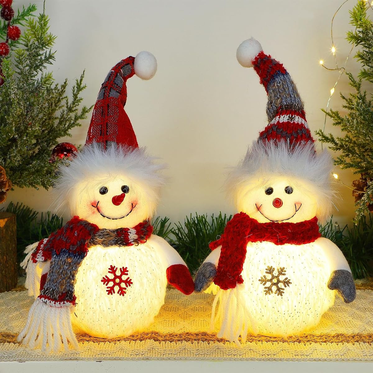 Juegoal 2 Pack Christmas Table Decorations, 10 Inch Lighted Snowmen Figurines, Light Up Snowman Holiday Present, Battery Operated Xmas Gifts Winter Tabletop Ornaments Dinner Party Supplies - detail image 2