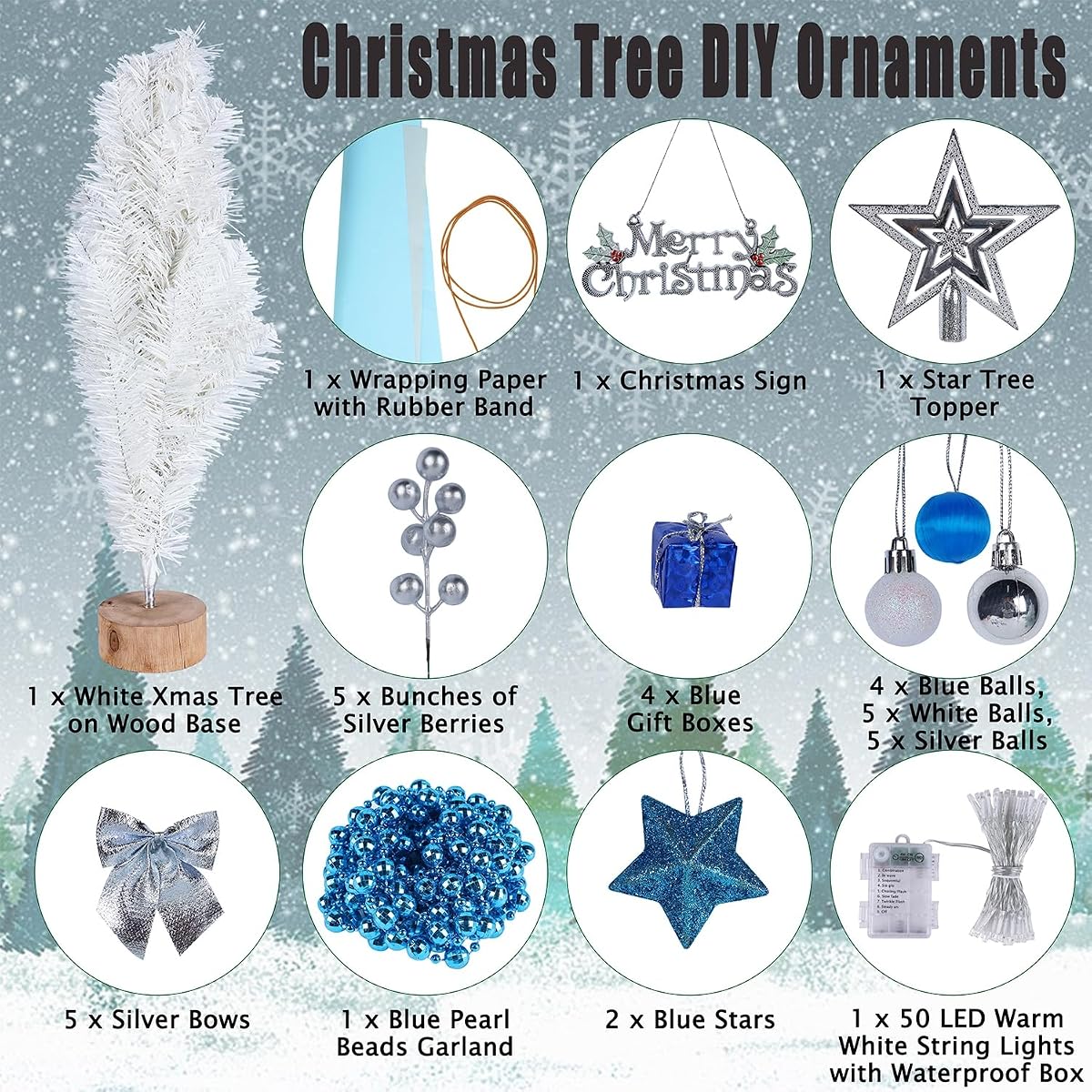 Juegoal White Mini Christmas Tree, 24 Inch/2 FT Lighted Tabletop Artificial Xmas Pine Tree, Small Spruce Tree Light Up Battery Operated & Timer with 50 LED Lights, for Holiday Winter Home Party Decor - 细节图 1