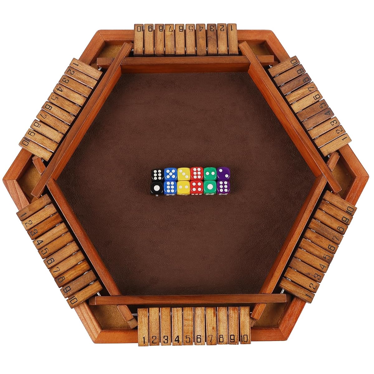 Juegoal Wooden Shut The Box Dice Game for 1-6 Players, Upgrade Tabletop Board Game with 12 Dice for Kids Adults Families, Classics Travel Portable Classroom Home Party Pub Board Game Sets - imagen de detalle 6