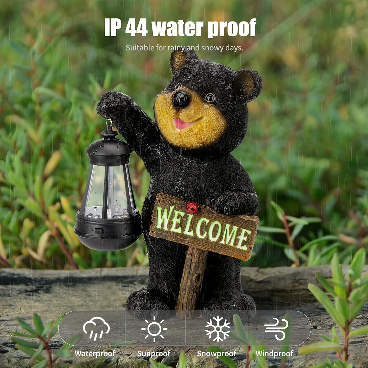 Juegoal Garden Bear Statue with Solar LED Lantern, Luminous Welcome Sign, Gifts for Mom Yard Art, Whimsical Figurine Large Sculpture Lighted Outdoor Mother's Day Spring Decorations for Lawn, Porch - detail image 4
