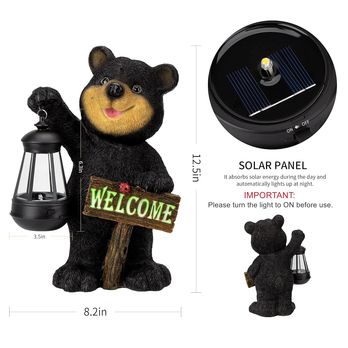 Juegoal Garden Bear Statue with Solar LED Lantern, Luminous Welcome Sign, Gifts for Mom Yard Art, Whimsical Figurine Large Sculpture Lighted Outdoor Mother's Day Spring Decorations for Lawn, Porch - detail image 2