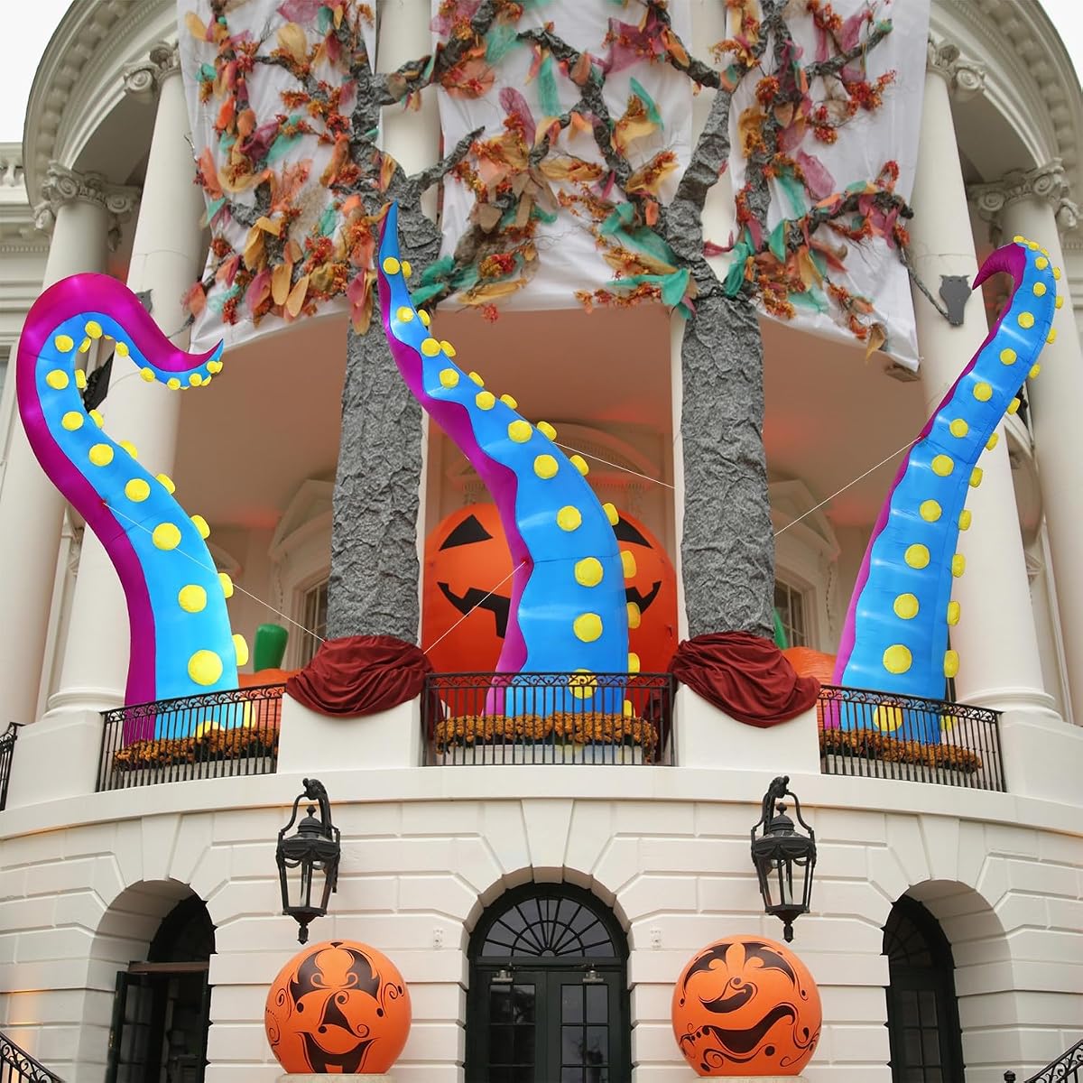 Juegoal 1 PCS Halloween Decorations 11.5FT Tall Inflatable Lighted Giant Octopus Tentacle, Octopus Legs with Lights, Halloween Front Door Window Roof Prop, Outdoor Holiday Blow up Decor - Mold A - 细节图 4