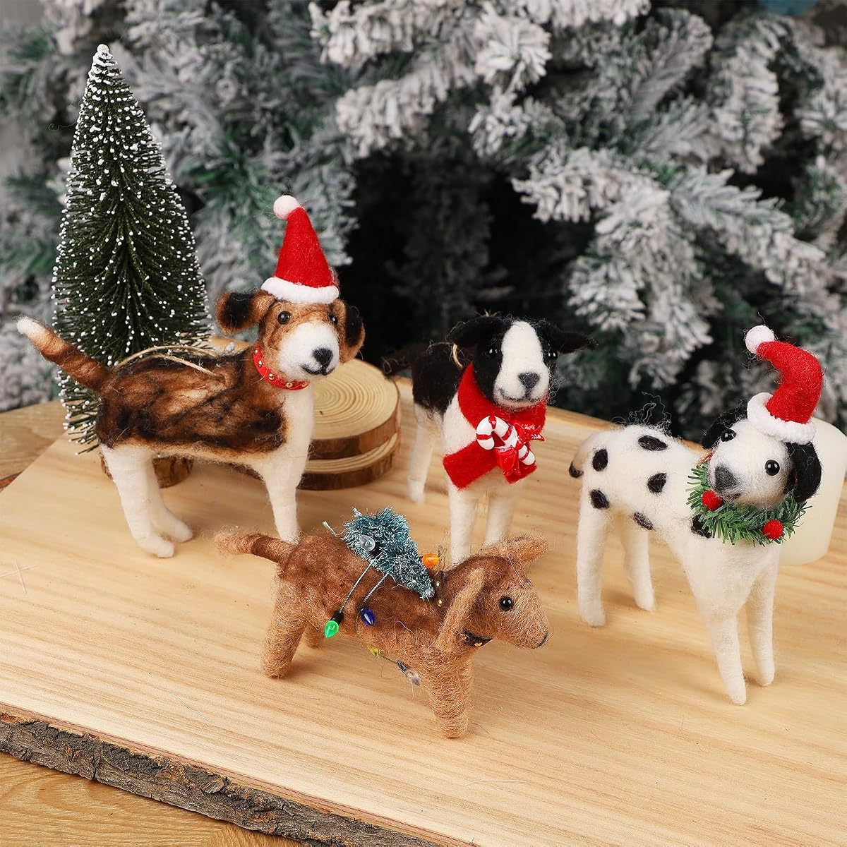 Juegoal Christmas Felt Dogs Ornaments Set of 4, Xmas Wool Puppy Hanging Decor, Felt Animal Crafts Woodland Cute Christmas Tree Wreath Decor for Home Party Supplies - imagem de detalhe 6