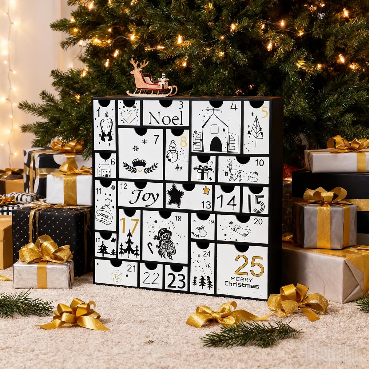 Juegoal Advent Calendar, 11.8'' Black Wooden Advent Calendars with 25 Storage Drawers Countdown to Christmas 2025, Christmas Advent Holiday Decor - 细节图 6