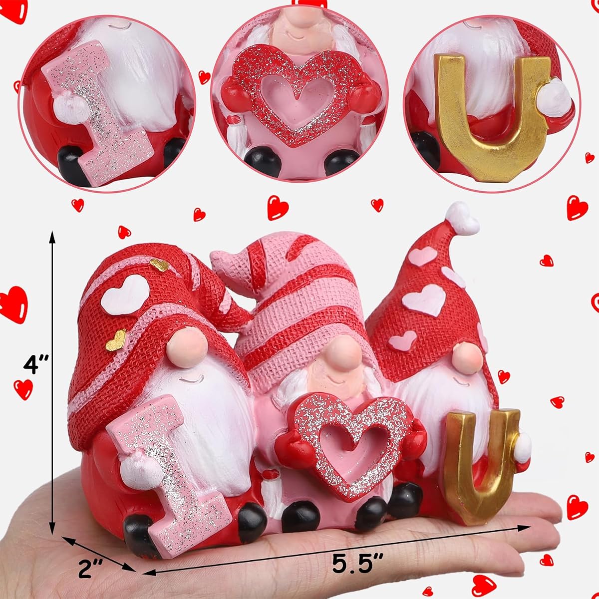 Juegoal Valentines Gnomes Statue, I Love U Red Resin Gnome Valentine Decor, Valentine Gift Tabletop Ornament, Swedish Tomte Handmade Bride and Groom Gifts for Him Home Table Decoration - detail image 1